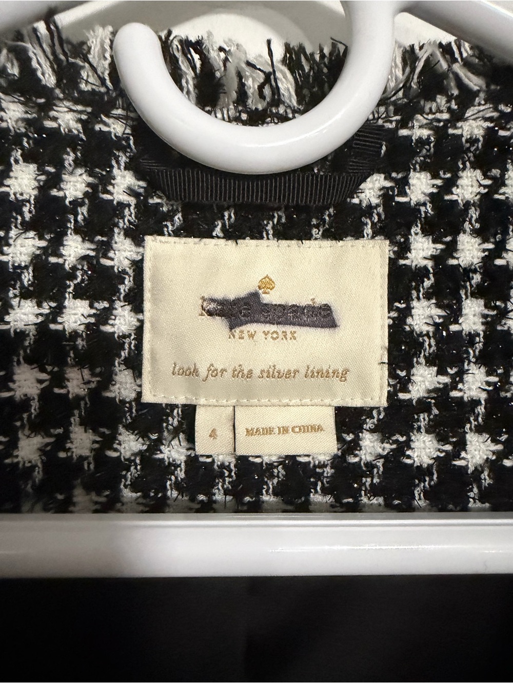 kate spade Black & White Houndstooth Fringe Cropped Jacket NWOT - Picture 5 of 5